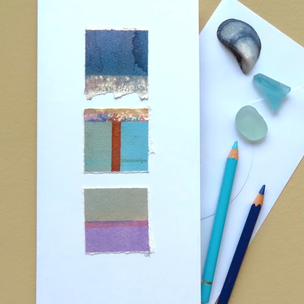 Abstract hand printed artist made blank art card minimalist art