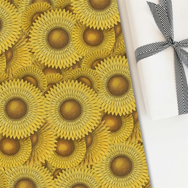 Sunflower Gift Wrap, Bright Yellow Sunflower print Wrapping Paper