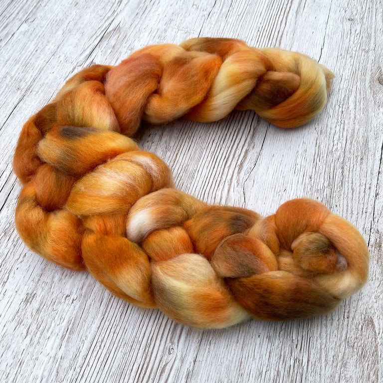 Corriedale Hand Dyed Spinning Fibre Pumpkin Spice 100g