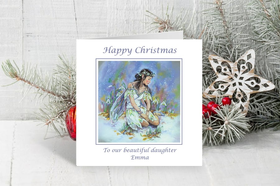 Personalised Beautiful Winter Fairy Christmas Card. Birthday Card. Design 4