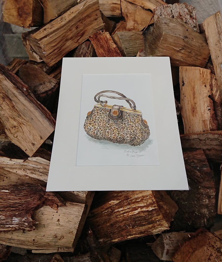 Handbag animal print with short handles original watercolour painting