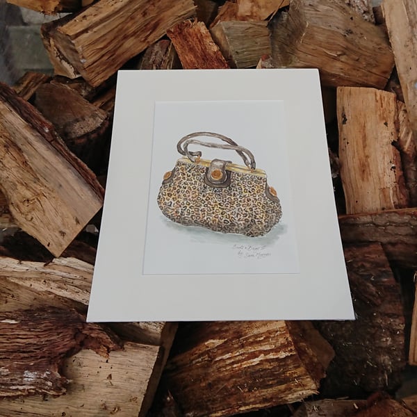 Handbag animal print with short handles original watercolour painting