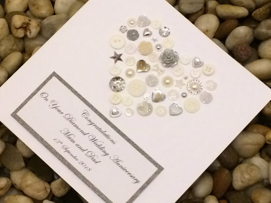 Personalised 25th Silver Wedding Anniversary Card, Handmade Card, Button Card
