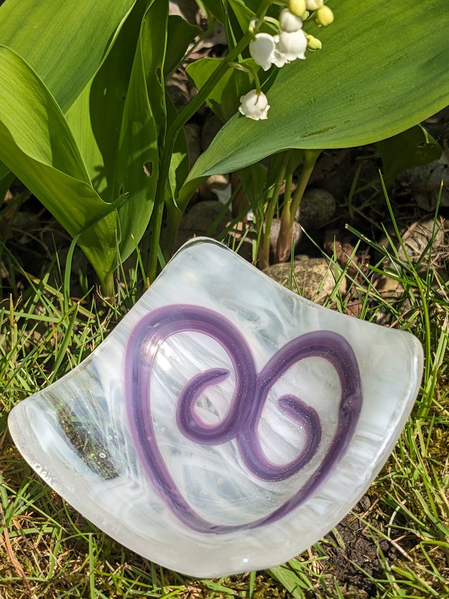 Fused glass mini dish 7.5cm Heart in the clouds
