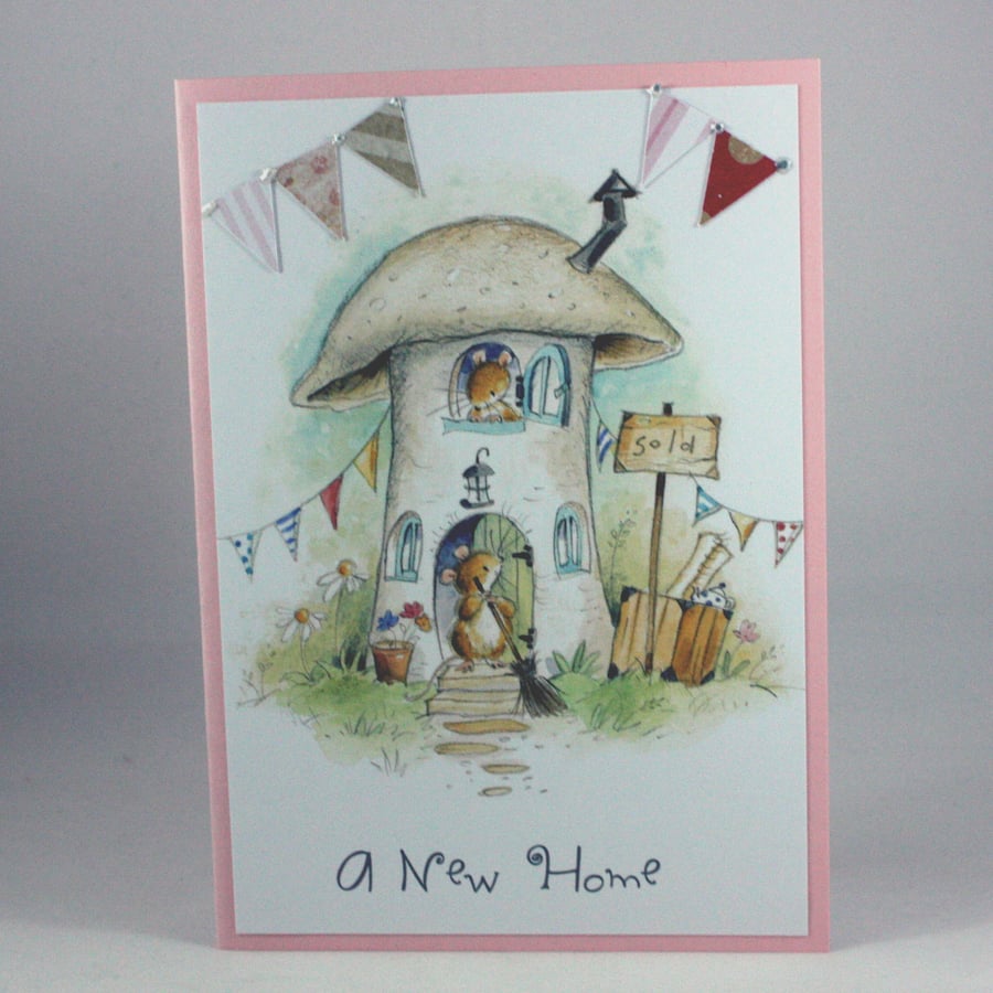 Cute mouse and toadstool new home card