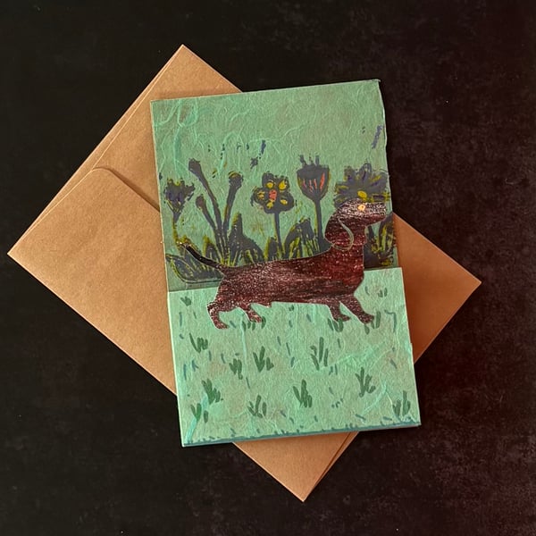 Greetings Card - Garden Dachshund