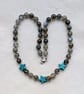 Labradorite and turquoise howlite star knotted cord necklace 