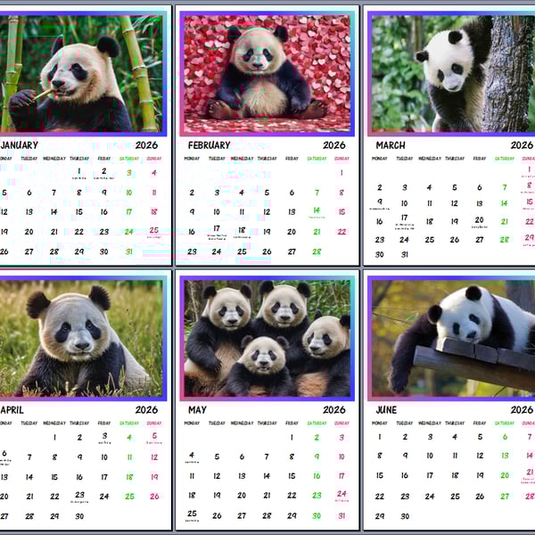 2026 A4 Calendar Pandas Wall Hanging Gift Idea