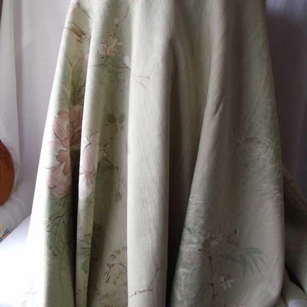 upholstery weight cotton floral fabric, soft furnishing fabric, pale green
