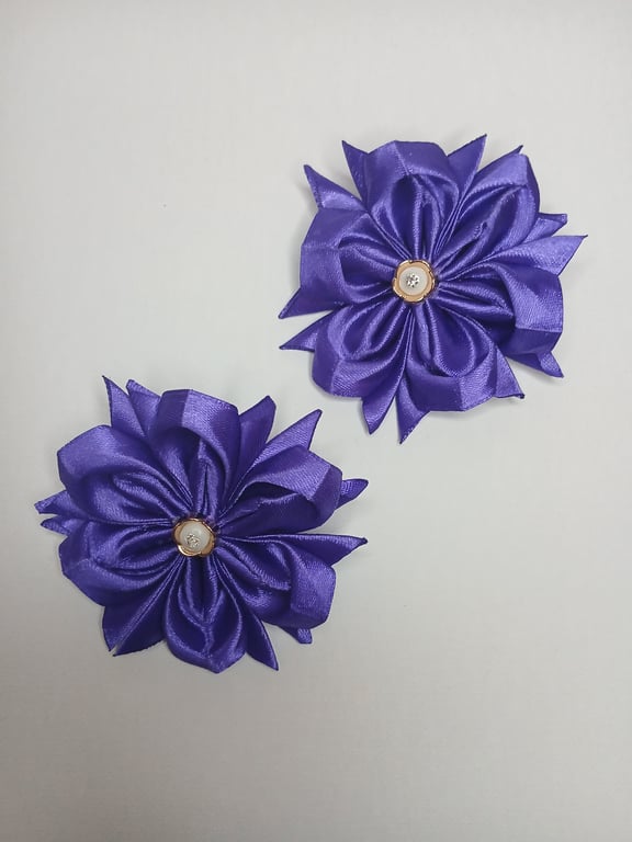 Crafted Purple Ribbon Flower Hair Accessories – Satin Floral Ponytail Holders