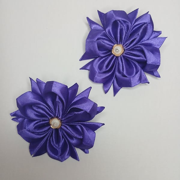 Crafted Purple Ribbon Flower Hair Accessories – Satin Floral Ponytail Holders