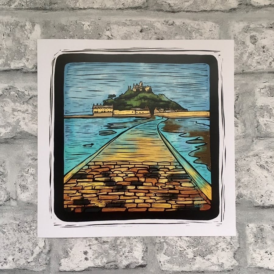 Art print illustration Cornish wall art St Michael’s Mount cornwall seascape 