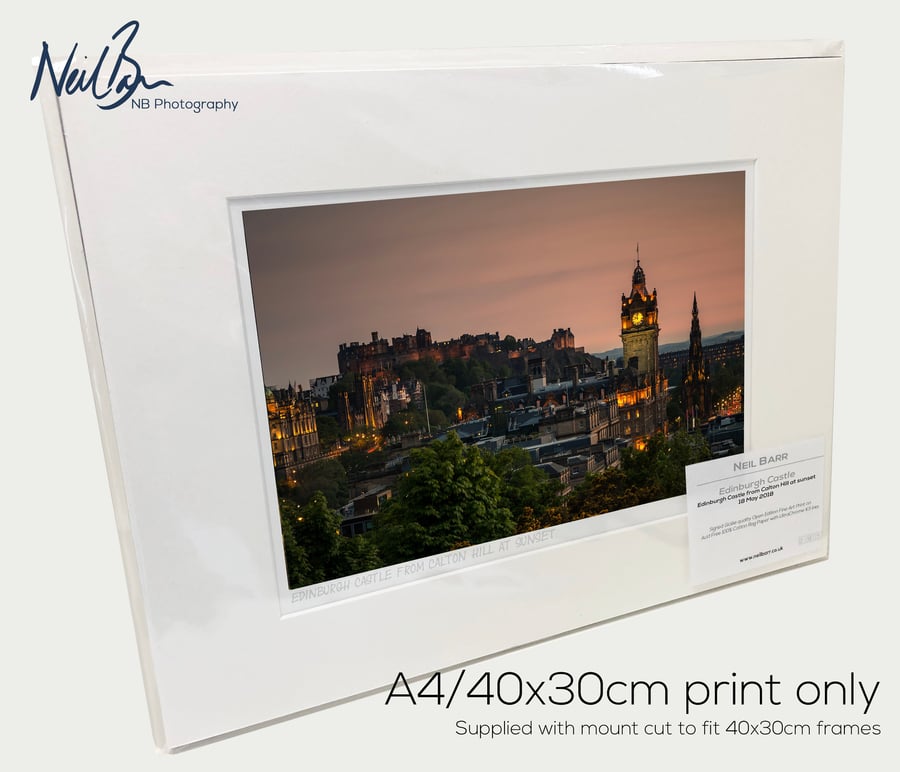 Edinburgh Castle from Calton Hill Scotland - A4 (40x30cm) Unframed Print