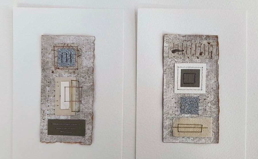 Beige Fleck Silver Grey & Natural Handstitched Geometric Small Art Pictures