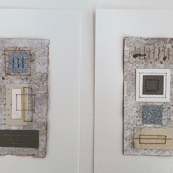 Beige Fleck Silver Grey & Natural Handstitched Geometric Small Art Pictures