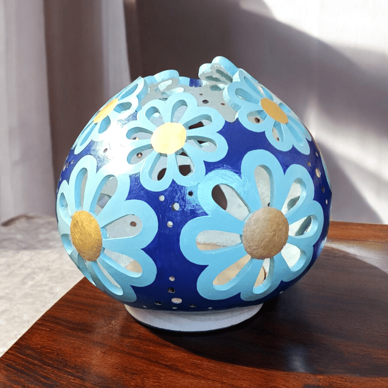 Cool Sage & Midnight Purple Daisy Gourd Lamp