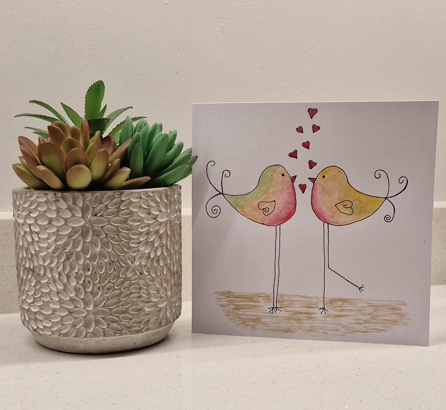 Cute birds card love Valentine's birthday anniversary engagement watercolour