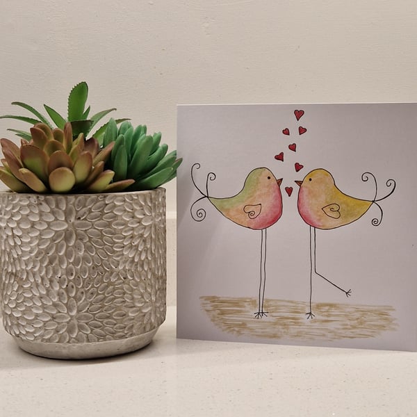 Cute birds card love Valentine's birthday anniversary engagement watercolour
