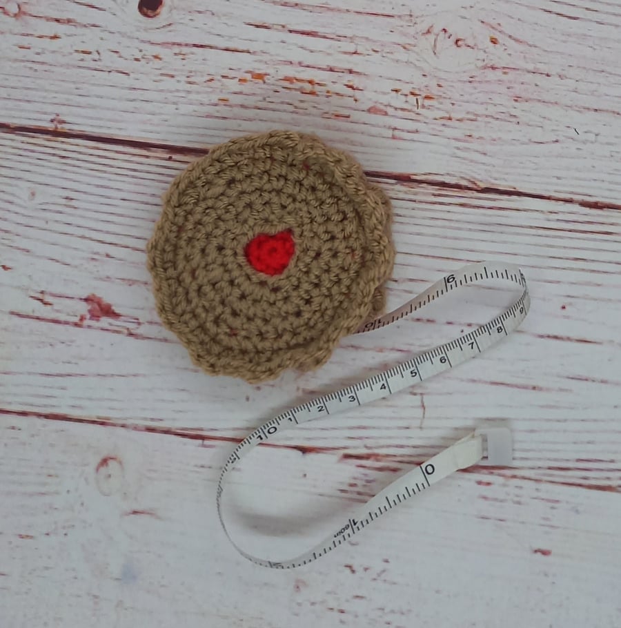 Retractable Tape Measure, Crocheted Jammy Dodger Tape Measure