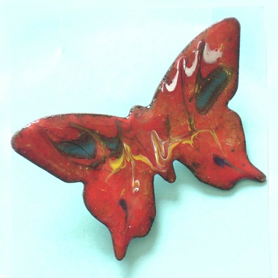 medium butterfly brooch - scrolled red