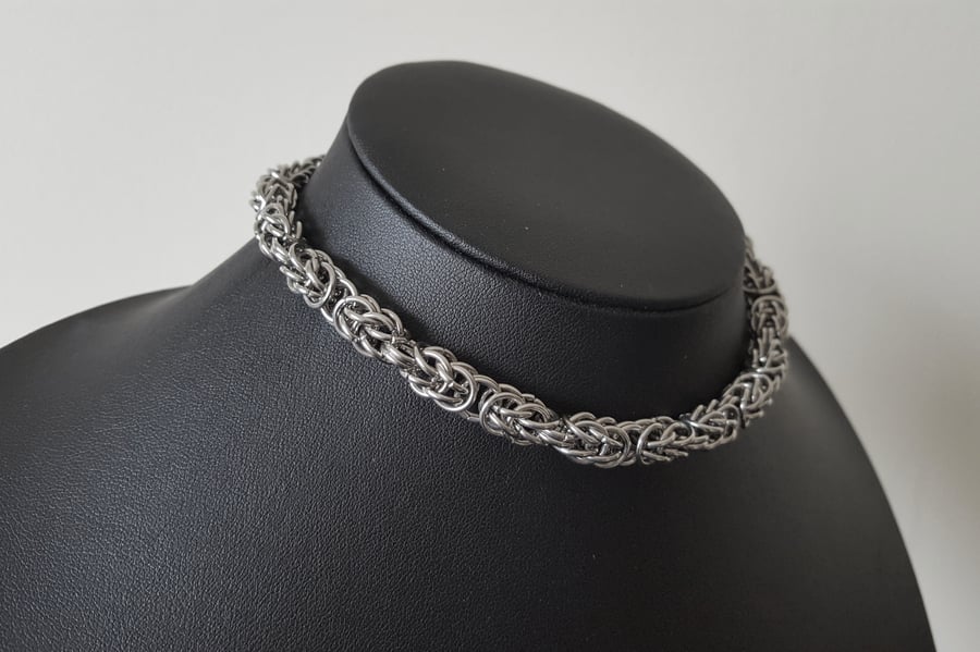 Persantine Chainmail Rope Link Choker Necklace - Stainless Steel