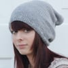 Knitted Mid Grey Oversized Slouchy Beanie Hat