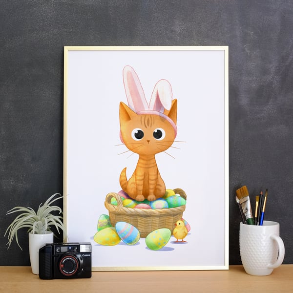 Easter Bunny Cat Print Ginger Cat Artwork 