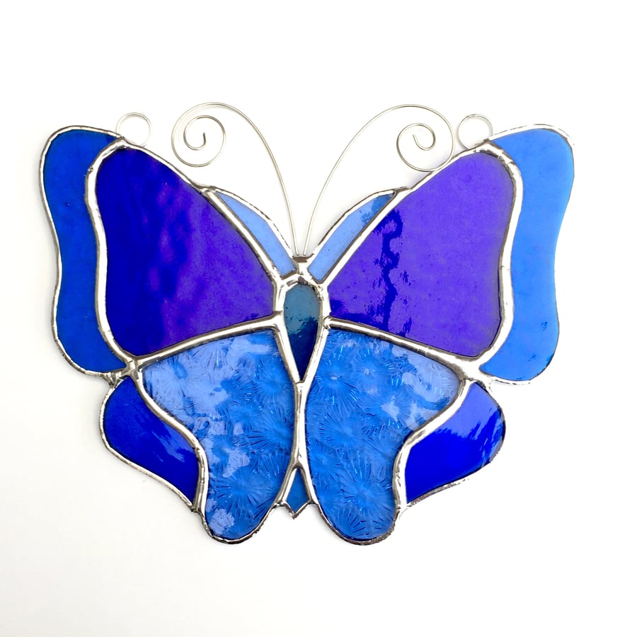 Stained Glass Butterfly Suncatcher - Handmade Hanging Decoration - Blue