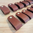 Faux Leather Drawer Pulls, Classic Brown Cabinet Knobs, Scandi Style - Set of 12
