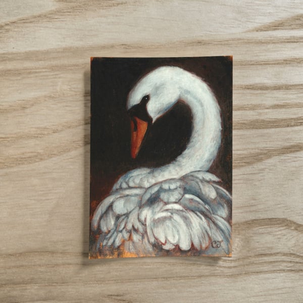 Original Swan ACEO Gouache Painting