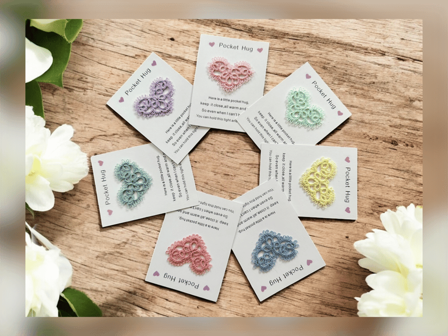 Tatted lace heart pocket hug