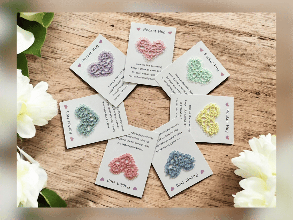 Tatted lace heart pocket hug