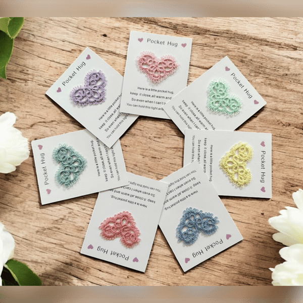 Tatted lace heart pocket hug