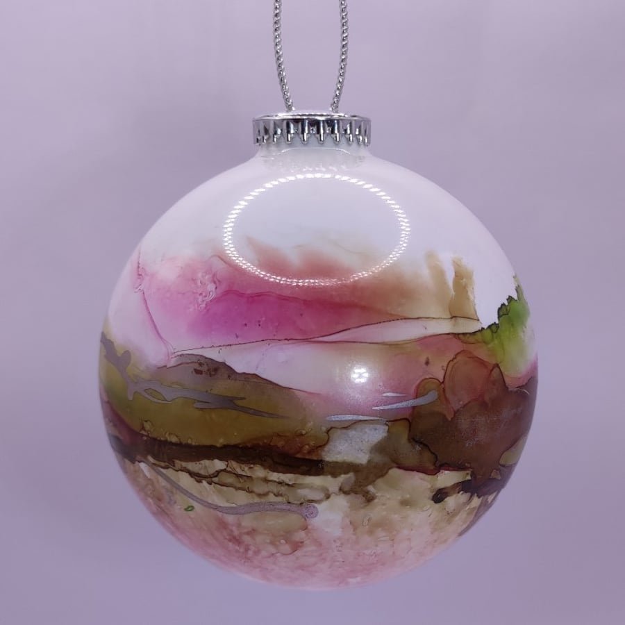 Christmas tree bauble, hand painted with alcohol inks