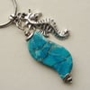 Turquoise Jasper and Tibetan Silver Seahorse Cluster Necklace   KCJ1248