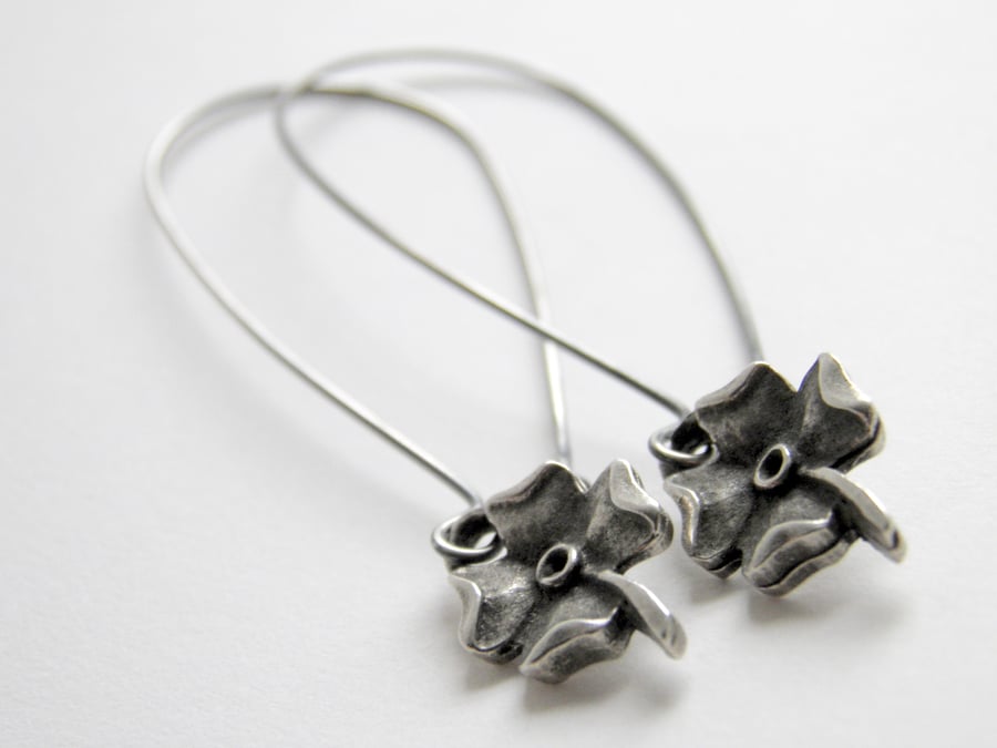 Silver Four Leaf Clover Earrings 