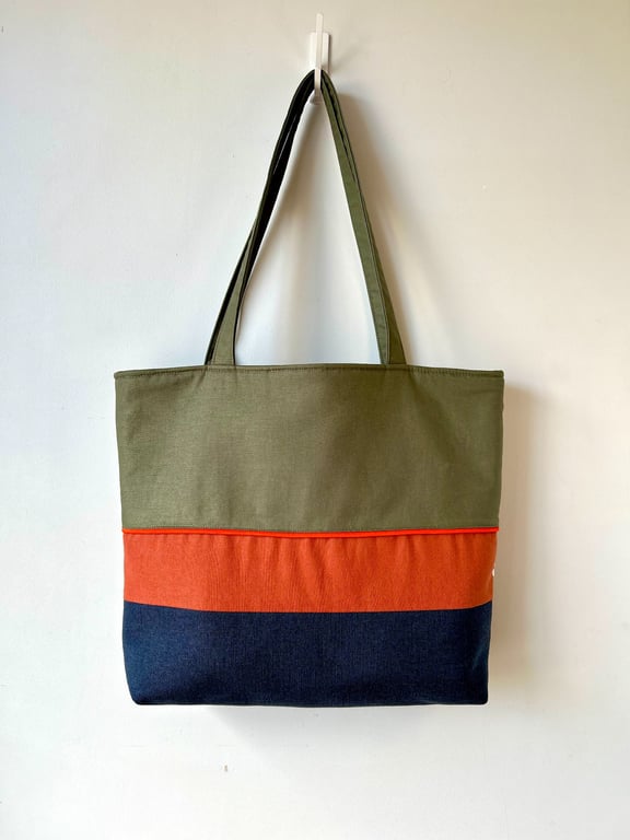 Colour Block Tote Bag - Fired Earth, Handmade in Bristol