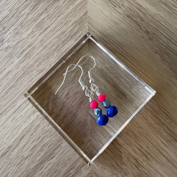 Pink and blue earrings