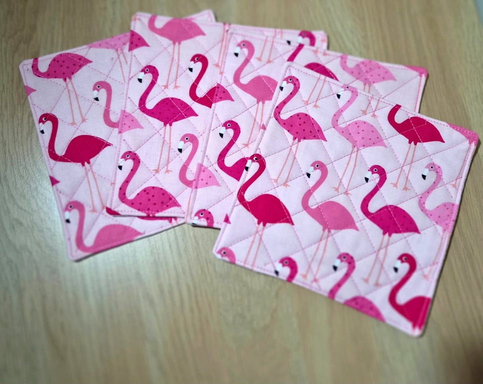 4 Fabric Flamingo Print Coasters