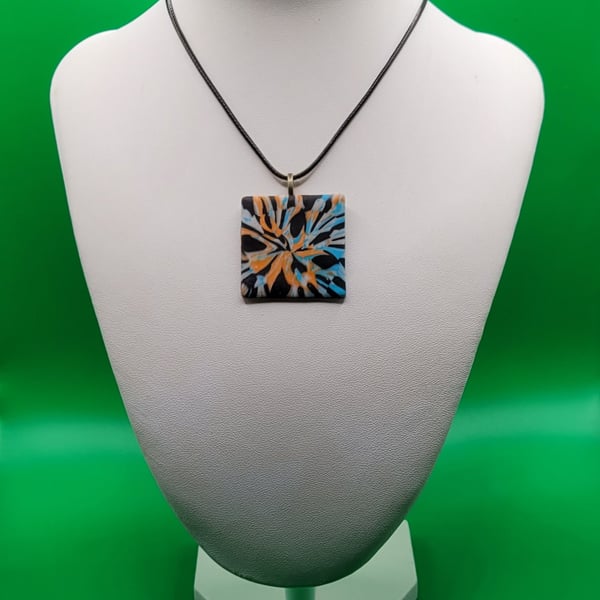 Handmade Square Polymer Clay Pendant, OOAK Unique Jewellery Piece