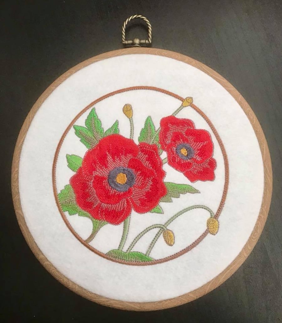 Hooped Embroidered poppy flowers