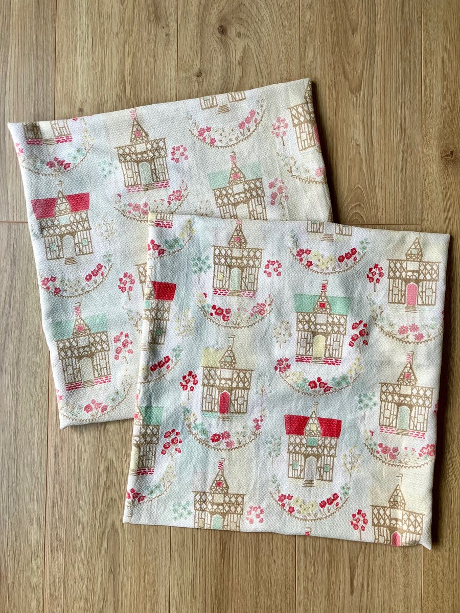 Two 50cm Square Cushion Covers Newly Hand-Made With Vintage Fabric