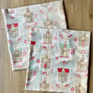 Two 50cm Square Cushion Covers Newly Hand-Made With Vintage Fabric