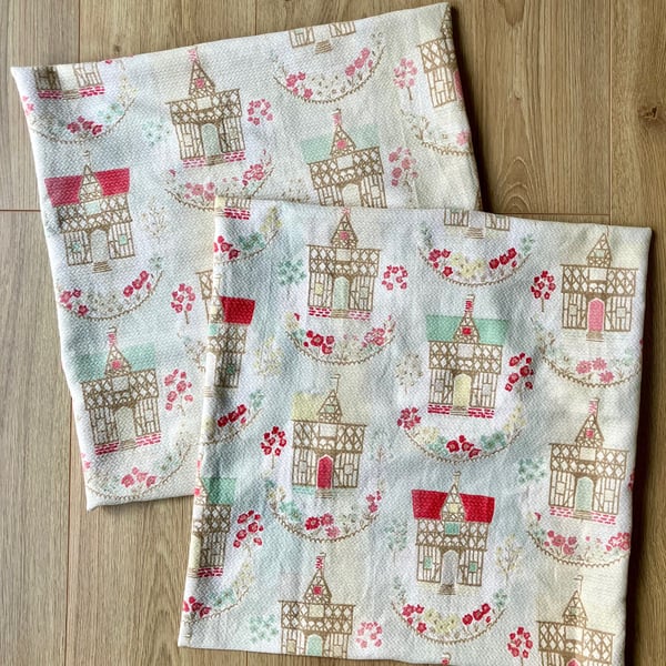 Two 50cm Square Cushion Covers Newly Hand-Made With Vintage Fabric