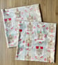 Two 50cm Square Cushion Covers Newly Hand-Made With Vintage Fabric