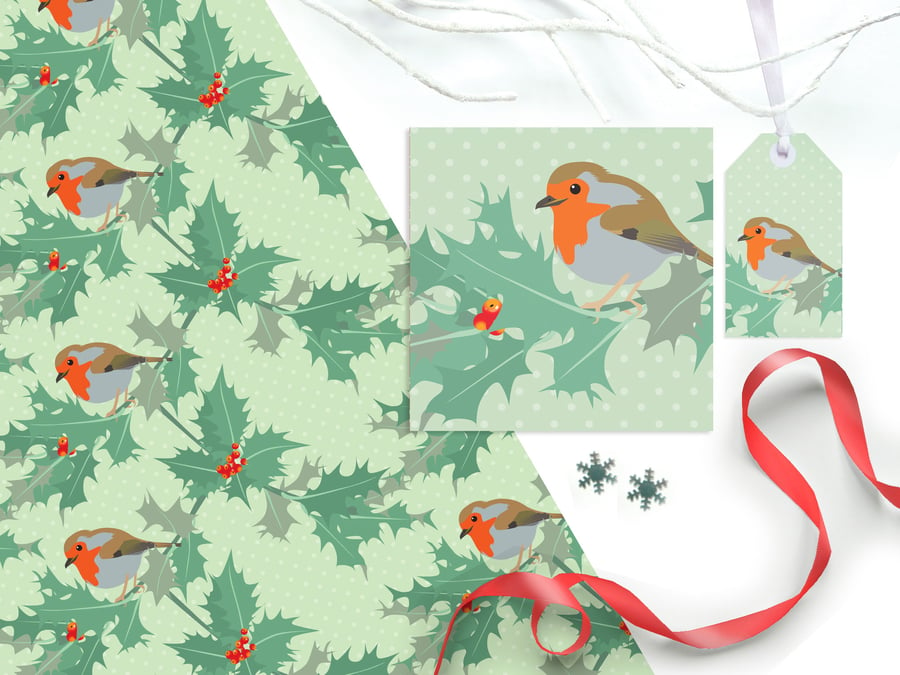 Robin Christmas Gift Wrapping Paper Set - Eco Friendly, Compostable