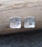 Studs, Sterling Silver Square Flower Stud Earrings, Daisy Design. 