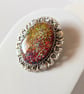 Oval leaf border tibetan silver firestone brooch 