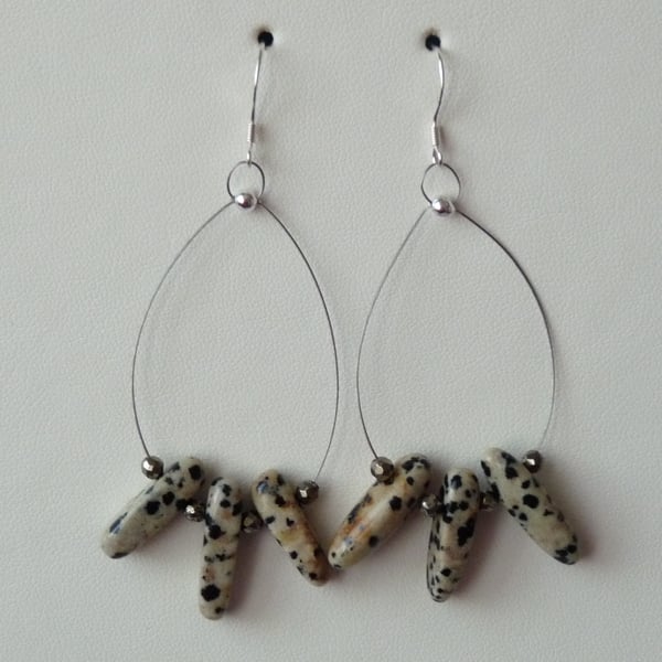 Dalmatian Jasper & Pyrite Earrings - Sterling Silver - Handmade 