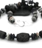 black lampwork glass beaded necklace with jasper